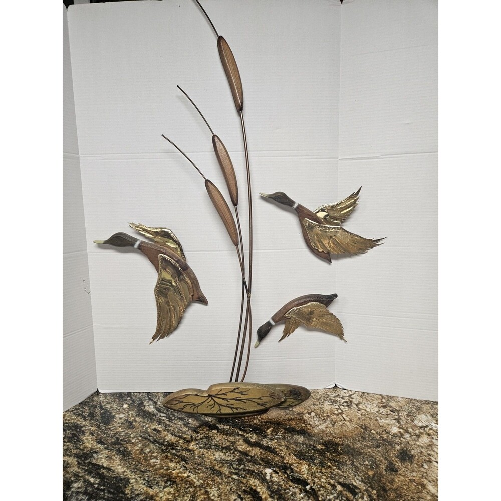 Vintage mallard ducks Full Set Marsh Wall Decor Metalware 1975 Retro Brass